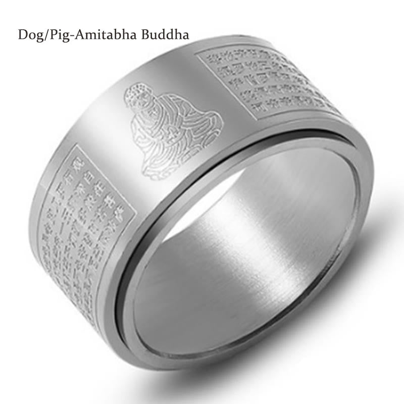 Chinese Zodiac Natal Buddha Heart Sutra Carved Titanium Steel Calm Rotatable Ring - Image 33