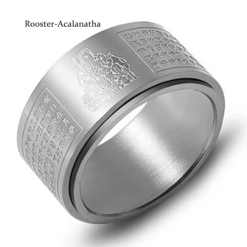 Chinese Zodiac Natal Buddha Heart Sutra Carved Titanium Steel Calm Rotatable Ring - Image 35