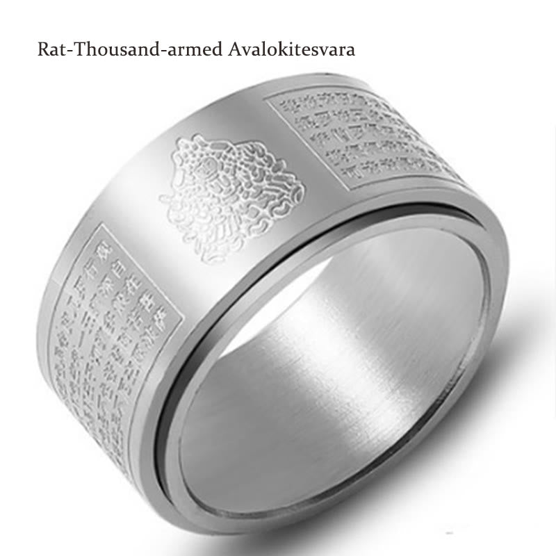 Chinese Zodiac Natal Buddha Heart Sutra Carved Titanium Steel Calm Rotatable Ring - Image 39