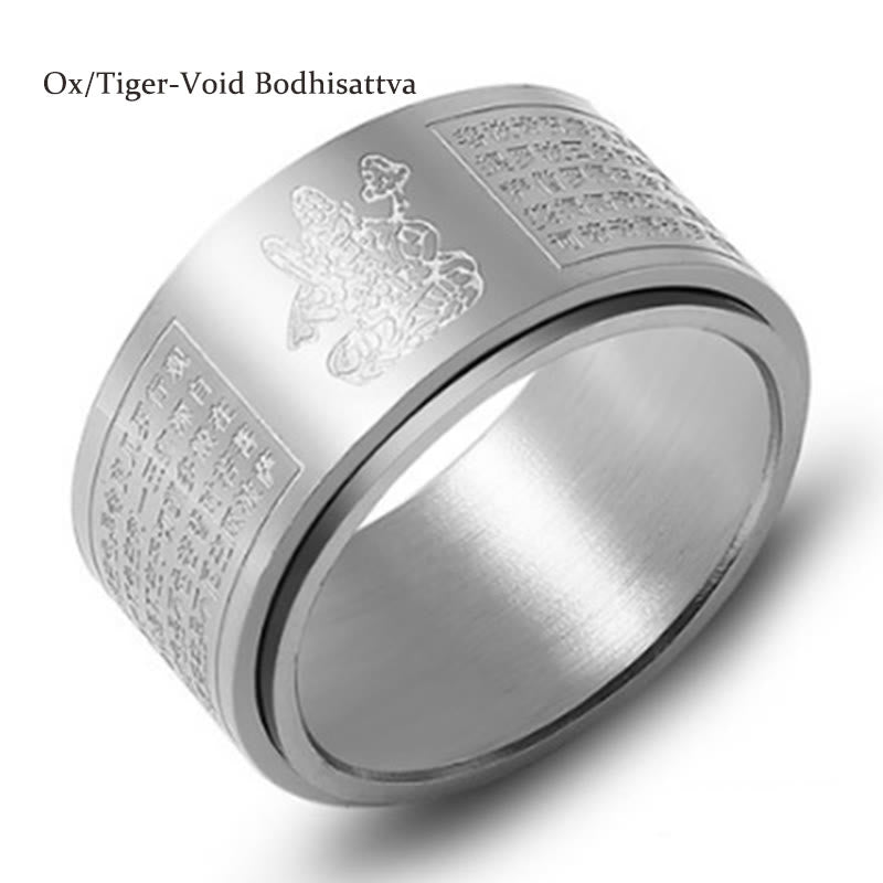Chinese Zodiac Natal Buddha Heart Sutra Carved Titanium Steel Calm Rotatable Ring - Image 29