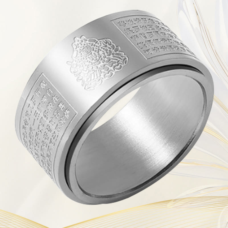 Chinese Zodiac Natal Buddha Heart Sutra Carved Titanium Steel Calm Rotatable Ring - Image 40