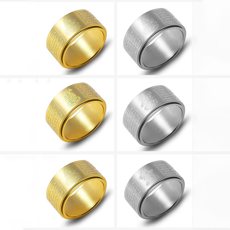 Chinese Zodiac Natal Buddha Heart Sutra Carved Titanium Steel Calm Rotatable Ring - Image 43