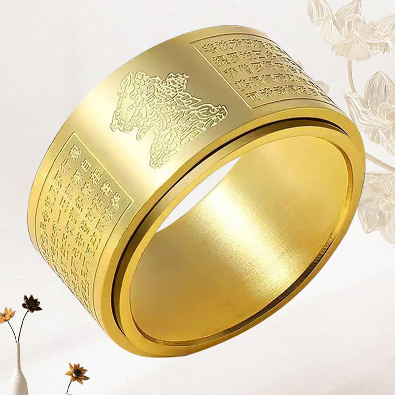 Chinese Zodiac Natal Buddha Heart Sutra Carved Titanium Steel Calm Rotatable Ring - Image 14