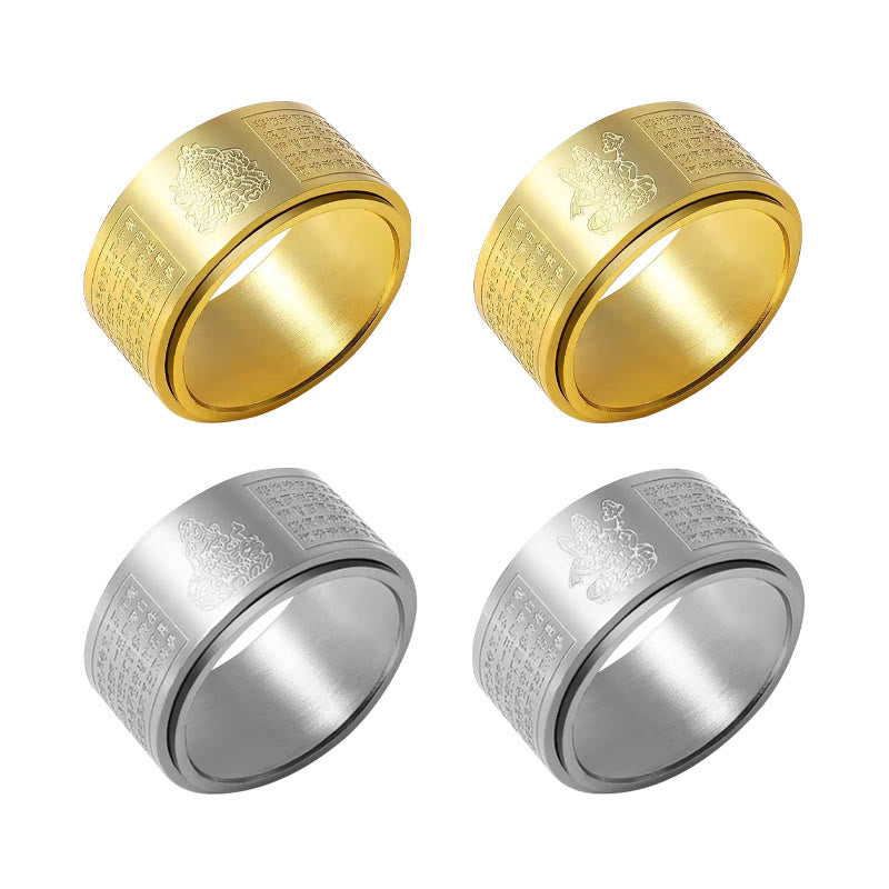 Chinese Zodiac Natal Buddha Heart Sutra Carved Titanium Steel Calm Rotatable Ring - Image 45