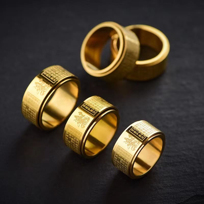 Chinese Zodiac Natal Buddha Heart Sutra Carved Titanium Steel Calm Rotatable Ring - Image 24