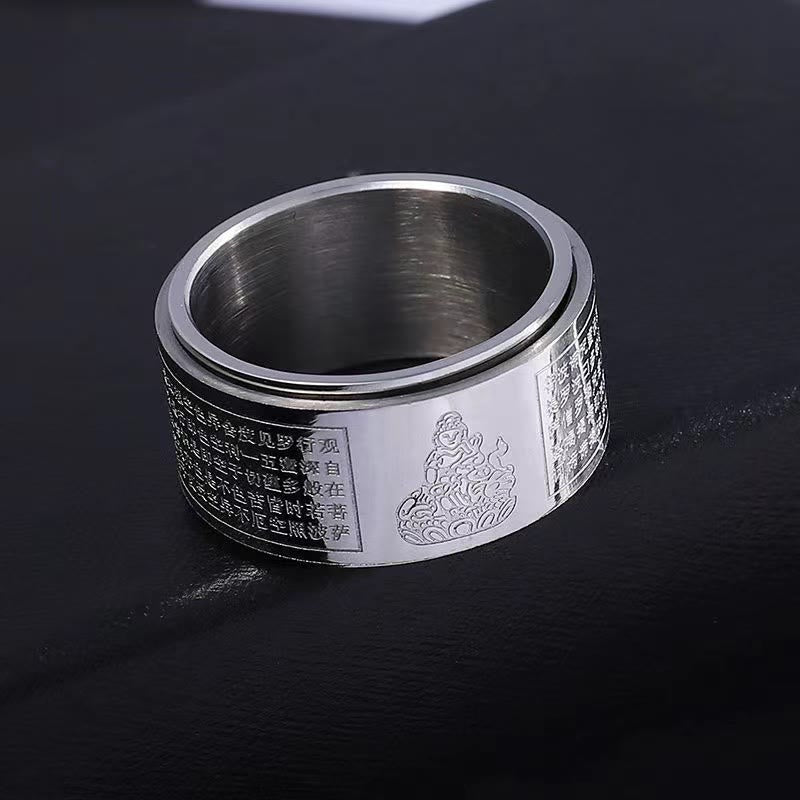 Chinese Zodiac Natal Buddha Heart Sutra Carved Titanium Steel Calm Rotatable Ring - Image 26