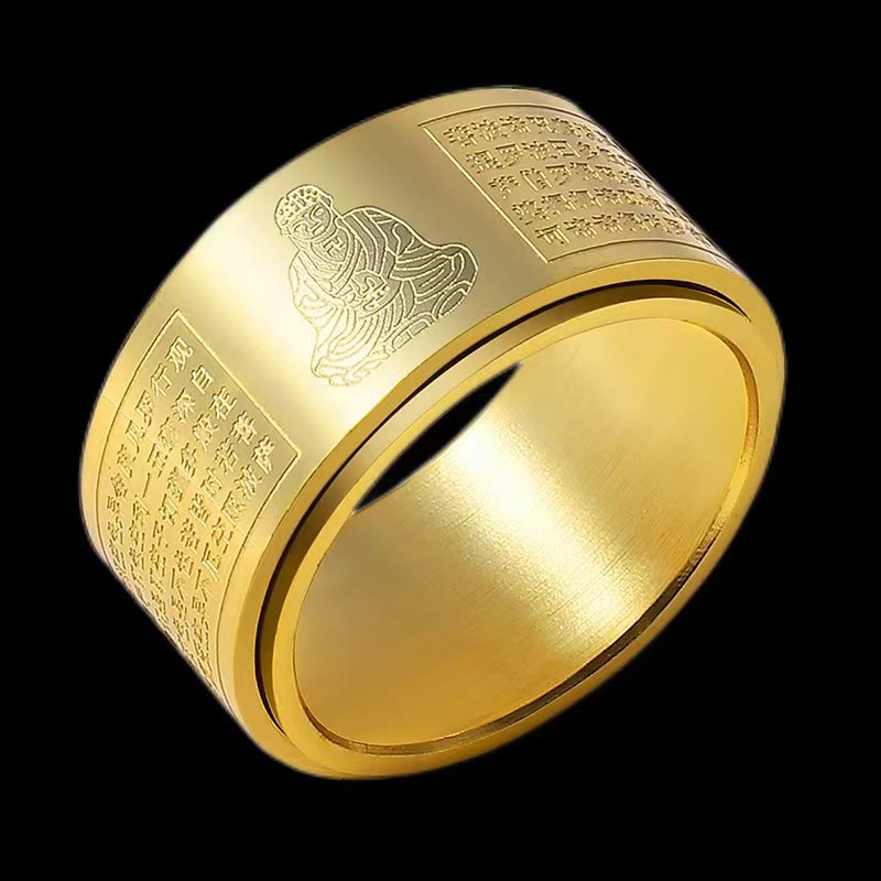 Chinese Zodiac Natal Buddha Heart Sutra Carved Titanium Steel Calm Rotatable Ring - Image 17