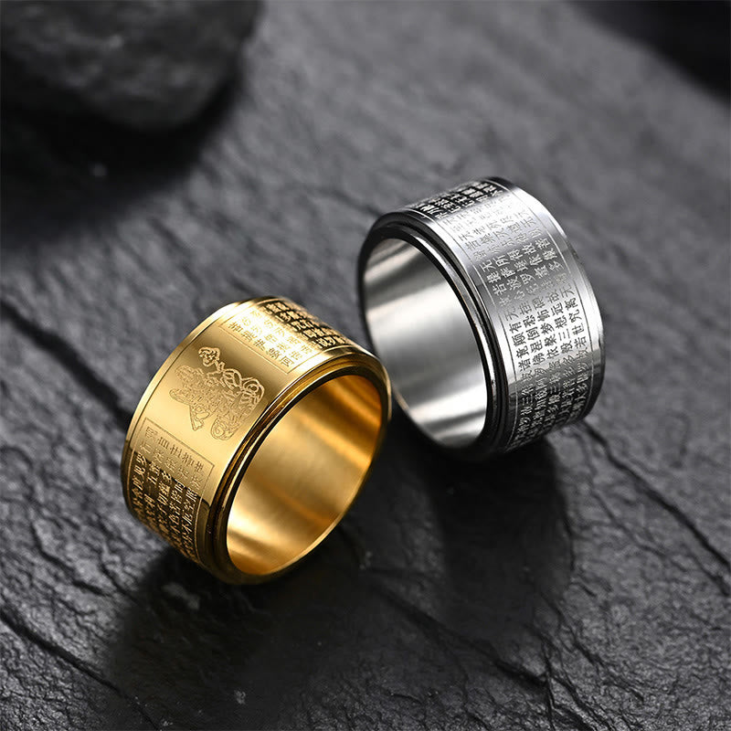 Chinese Zodiac Natal Buddha Heart Sutra Carved Titanium Steel Calm Rotatable Ring - Image 30