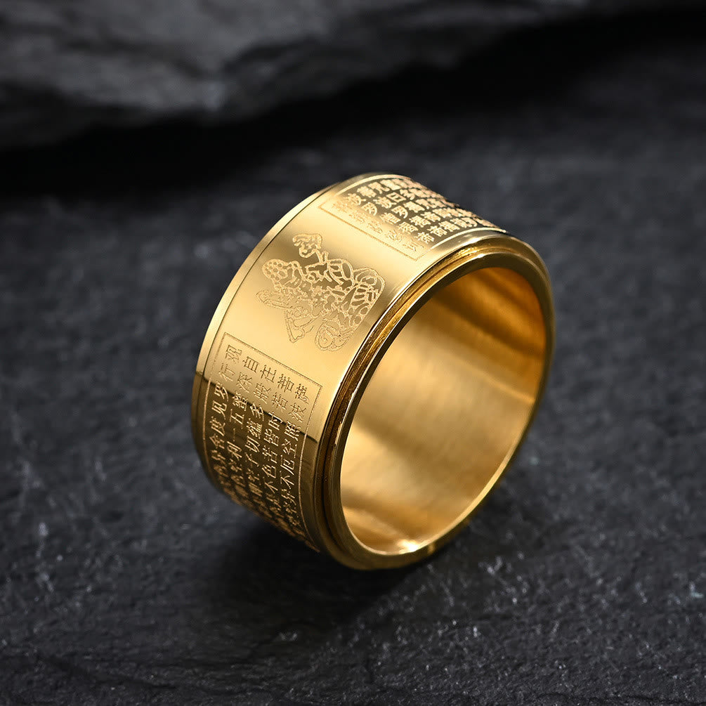 Chinese Zodiac Natal Buddha Heart Sutra Carved Titanium Steel Calm Rotatable Ring - Image 5