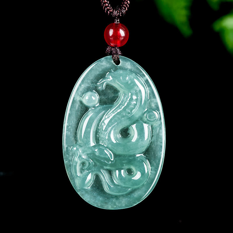 Natural Jade Oval Year Of The Snake Luck Necklace Pendant