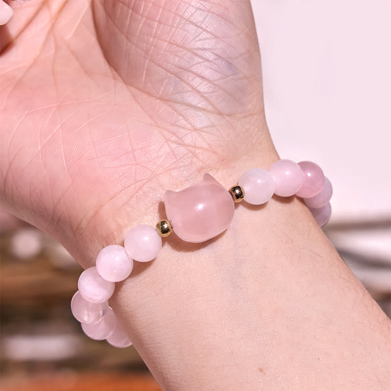 Amethyst Green Aventurine Rose Quartz Fluorite Cat Head Balance Luck Bracelet - Image 13