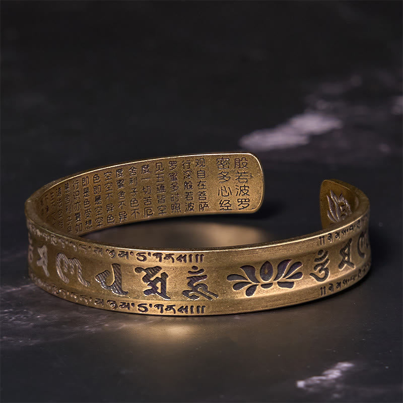 Six True Words 'om Mani Padme Hum' Heart Sutra Lotus Copper Brass Peace Cuff Bracelet Bangle - Image 4