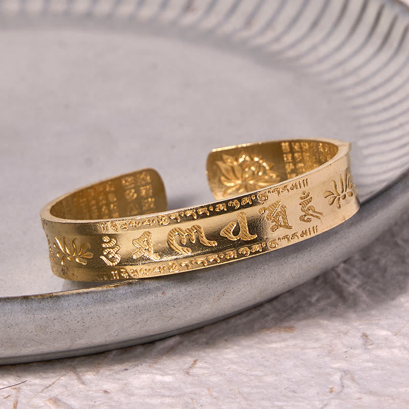 Six True Words 'om Mani Padme Hum' Heart Sutra Lotus Copper Brass Peace Cuff Bracelet Bangle - Image 13