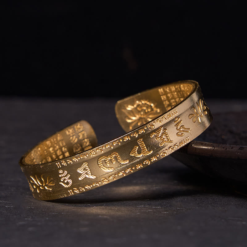 Six True Words 'om Mani Padme Hum' Heart Sutra Lotus Copper Brass Peace Cuff Bracelet Bangle - Image 10