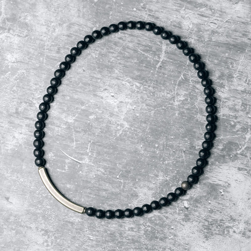 Frosted Cut Surface Black Onyx Copper Brass Double Wrap Protection Bracelet - Image 3