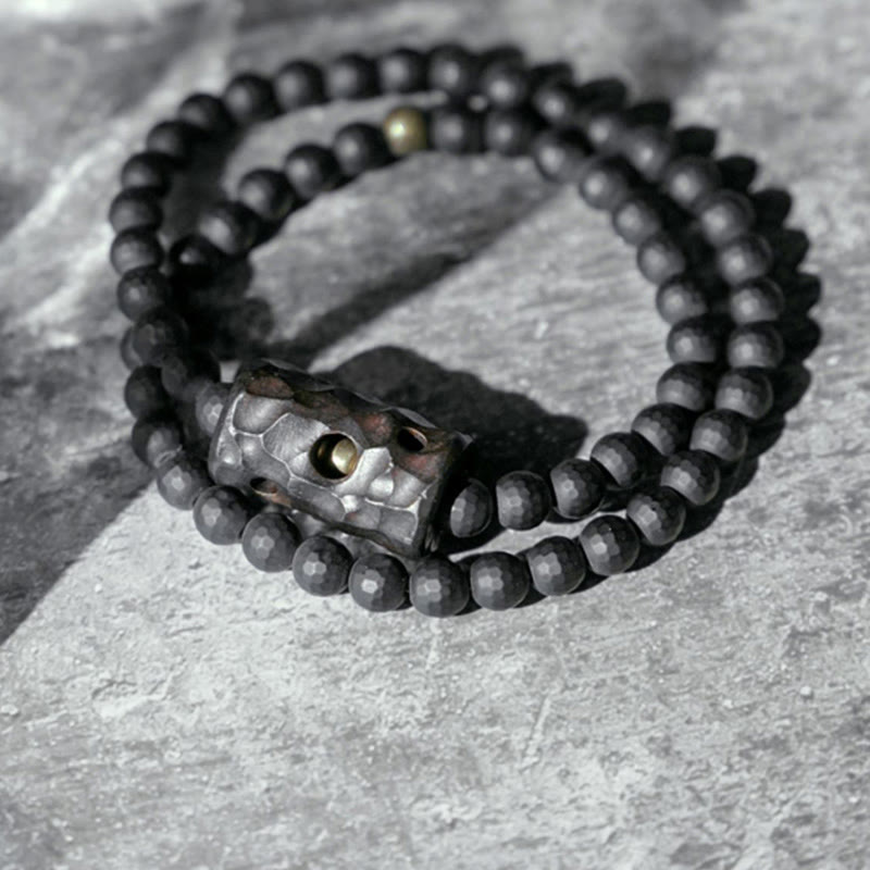 Frosted Cut Surface Black Onyx Ebony Double Wrap Protection Bracelet - Image 3