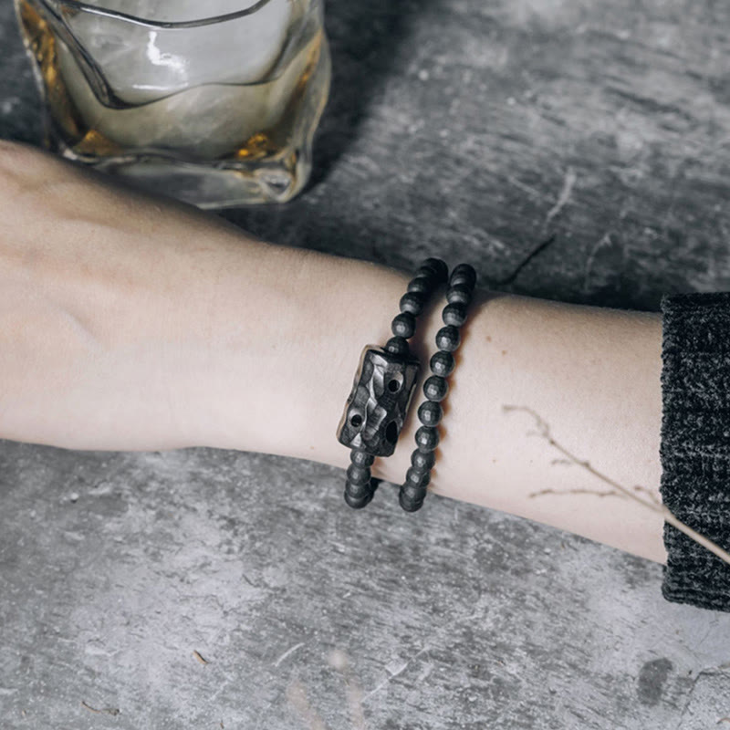 Frosted Cut Surface Black Onyx Ebony Double Wrap Protection Bracelet - Image 8