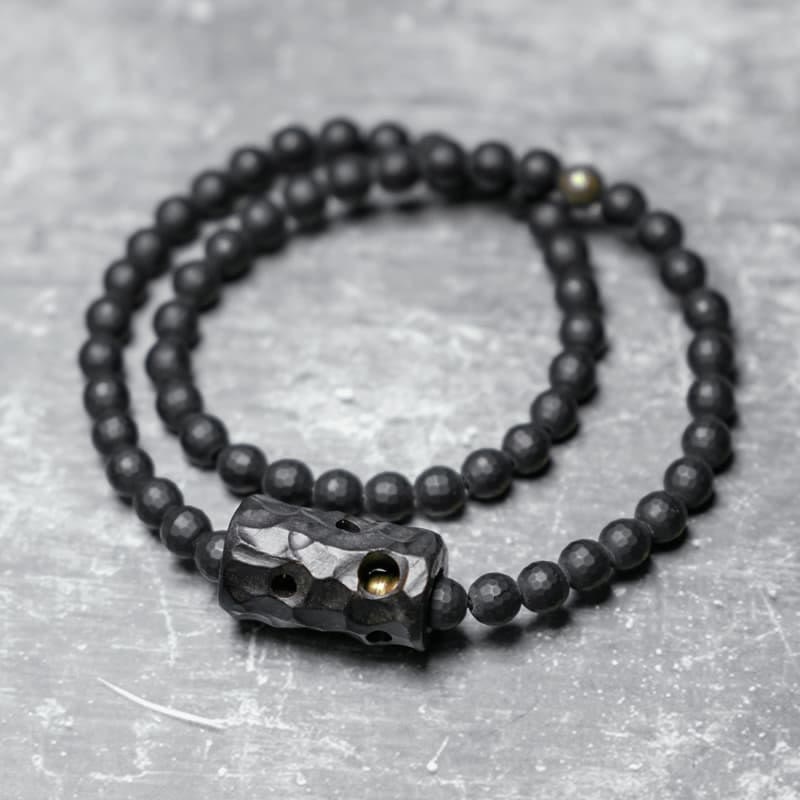 Frosted Cut Surface Black Onyx Ebony Double Wrap Protection Bracelet