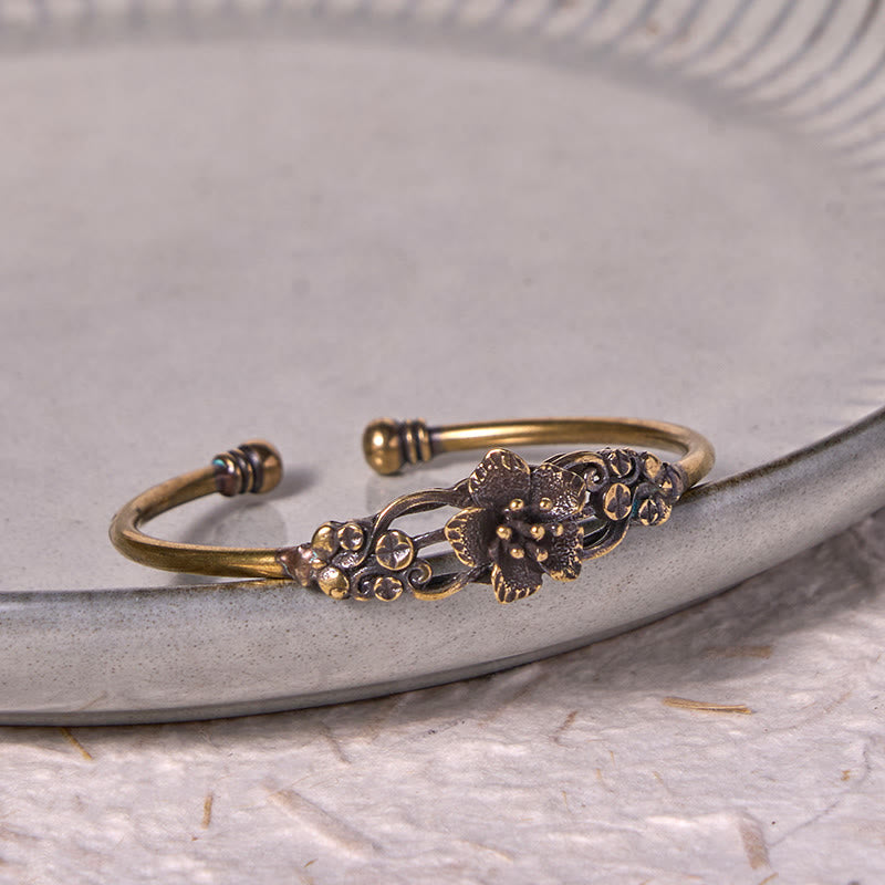 Flowers Leaves Copper Brass Luck Healing Cuff Bracelet Bangle - Image 9