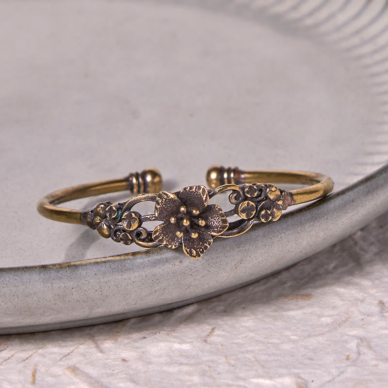 Flowers Leaves Copper Brass Luck Healing Cuff Bracelet Bangle - Image 8