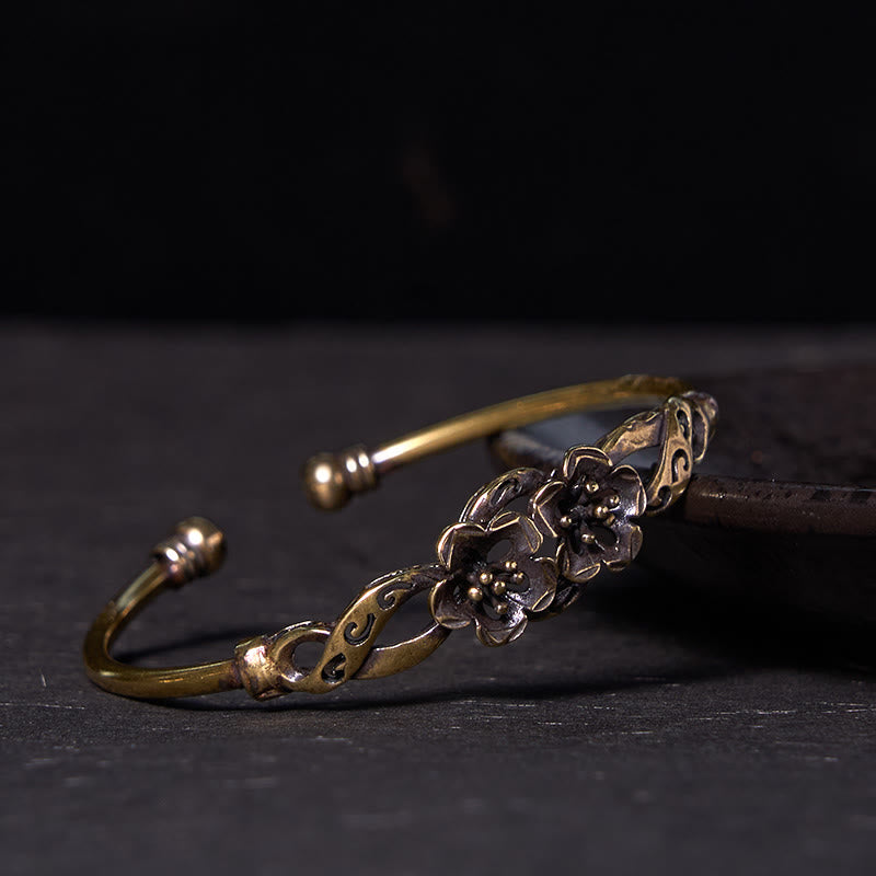 Flowers Leaves Copper Brass Luck Healing Cuff Bracelet Bangle - Image 11