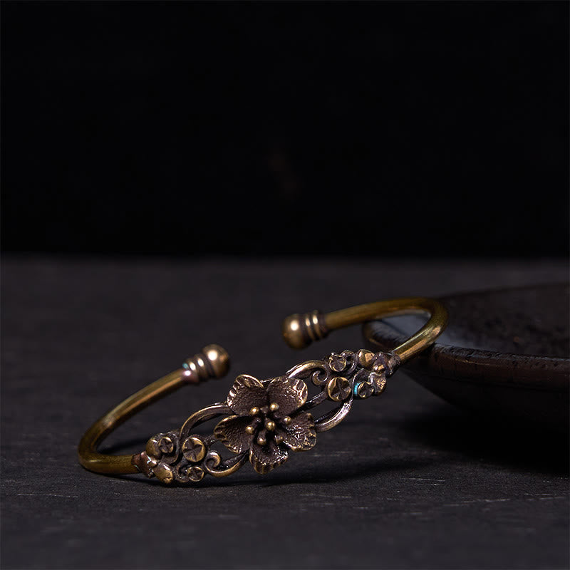Flowers Leaves Copper Brass Luck Healing Cuff Bracelet Bangle - Image 6