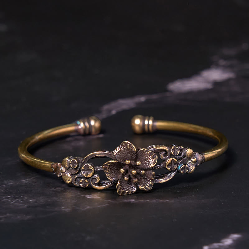 Flowers Leaves Copper Brass Luck Healing Cuff Bracelet Bangle - Image 7