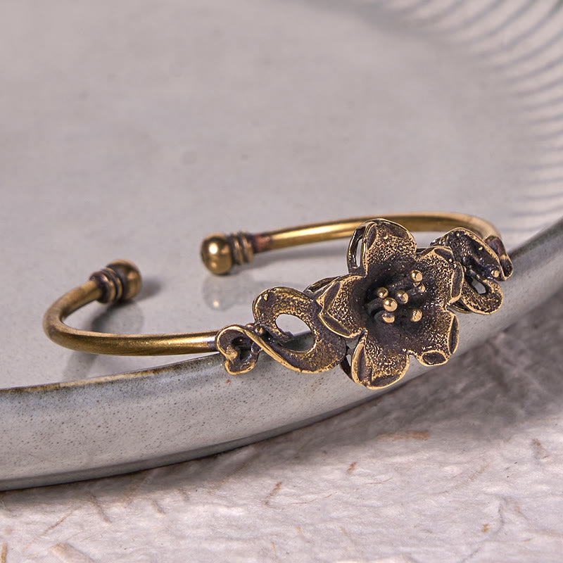 Flowers Leaves Copper Brass Luck Healing Cuff Bracelet Bangle - Image 3