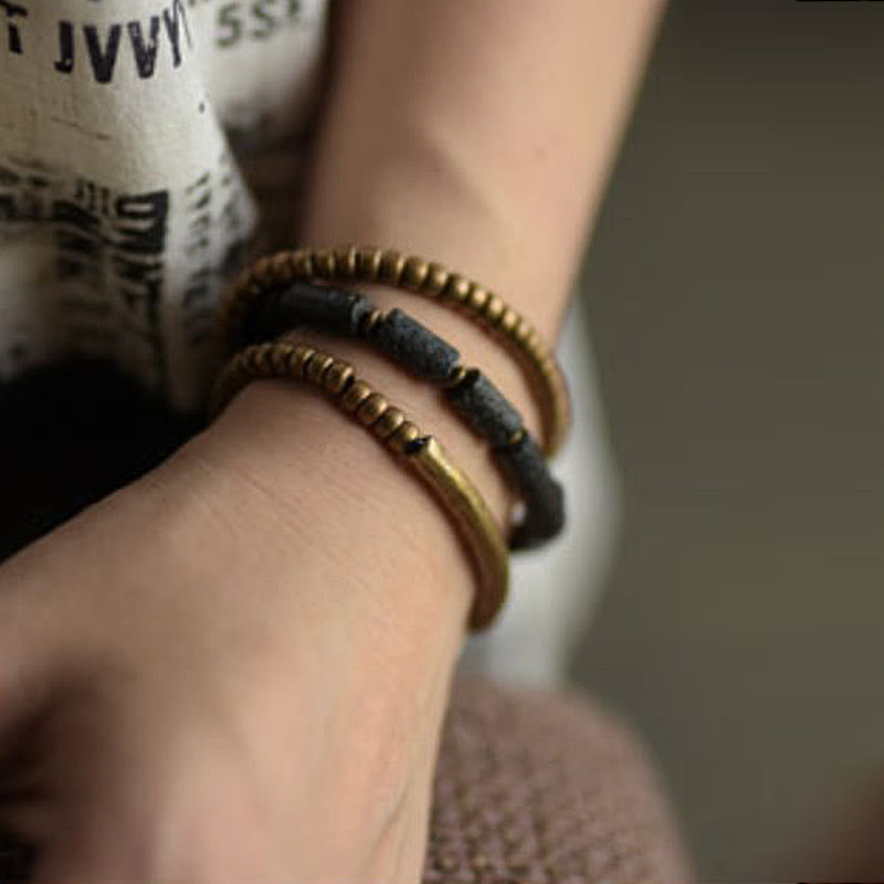 Vintage Lava Rock Copper Brass Multi-turn Wrap Calm Bracelet - Image 5