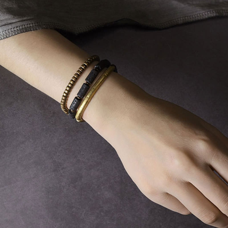 Vintage Lava Rock Copper Brass Multi-turn Wrap Calm Bracelet - Image 13