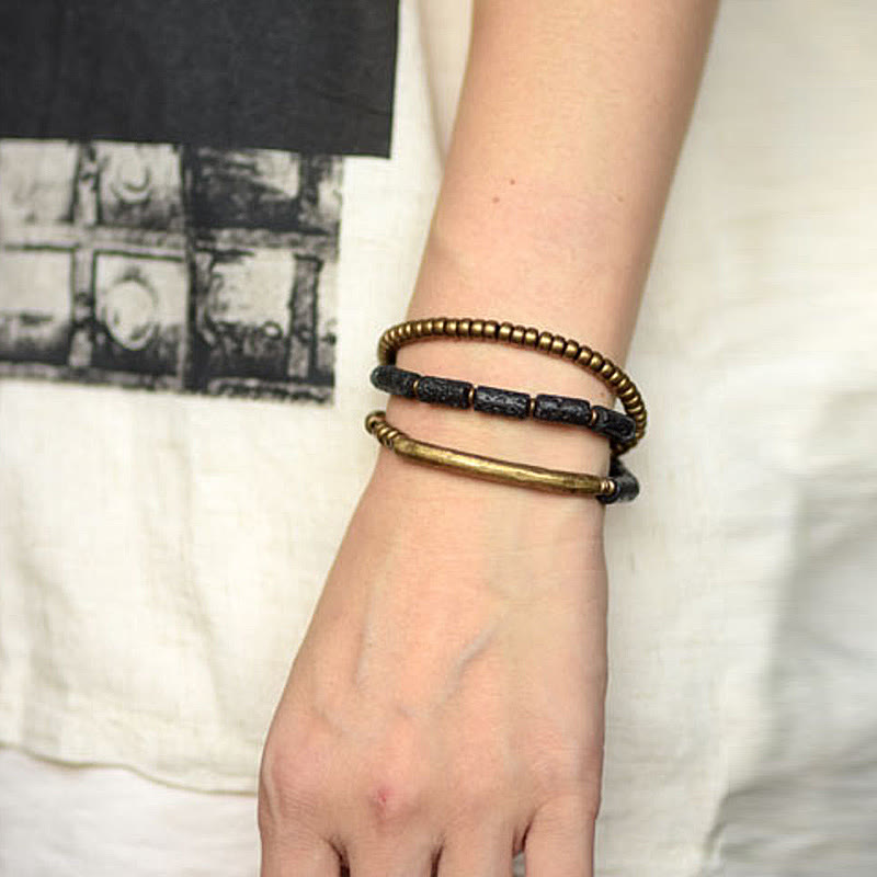 Vintage Lava Rock Copper Brass Multi-turn Wrap Calm Bracelet - Image 12