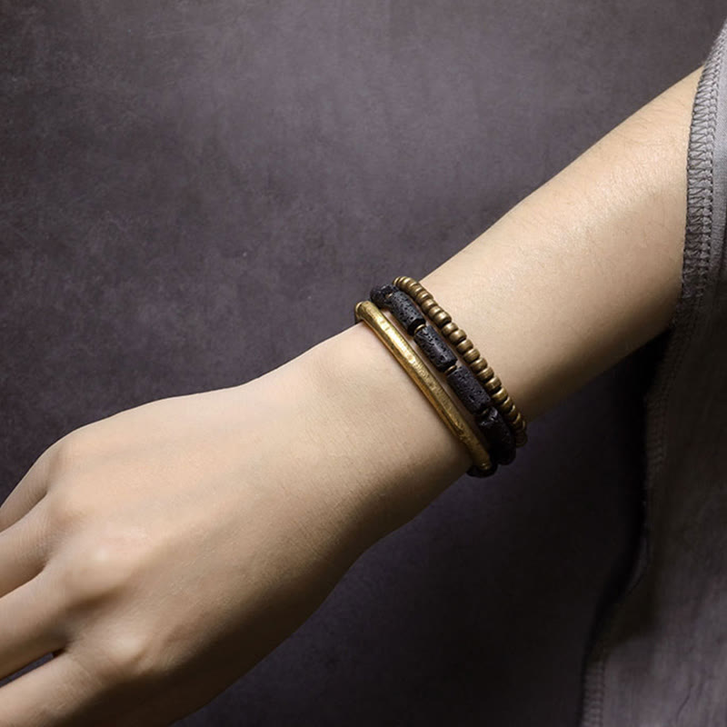 Vintage Lava Rock Copper Brass Multi-turn Wrap Calm Bracelet - Image 10