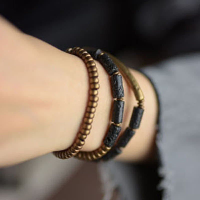 Vintage Lava Rock Copper Brass Multi-turn Wrap Calm Bracelet - Image 14