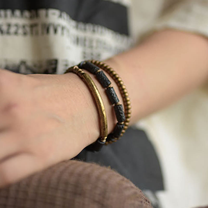 Vintage Lava Rock Copper Brass Multi-turn Wrap Calm Bracelet - Image 11