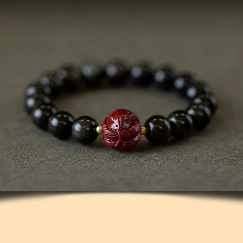 Chinese Zodiac Natural Black Obsidian Cinnabar Purification Bracelet