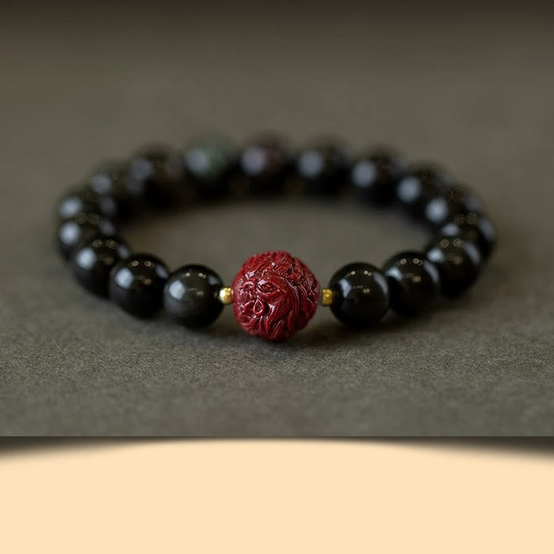 Chinese Zodiac Natural Black Obsidian Cinnabar Purification Bracelet - Image 22