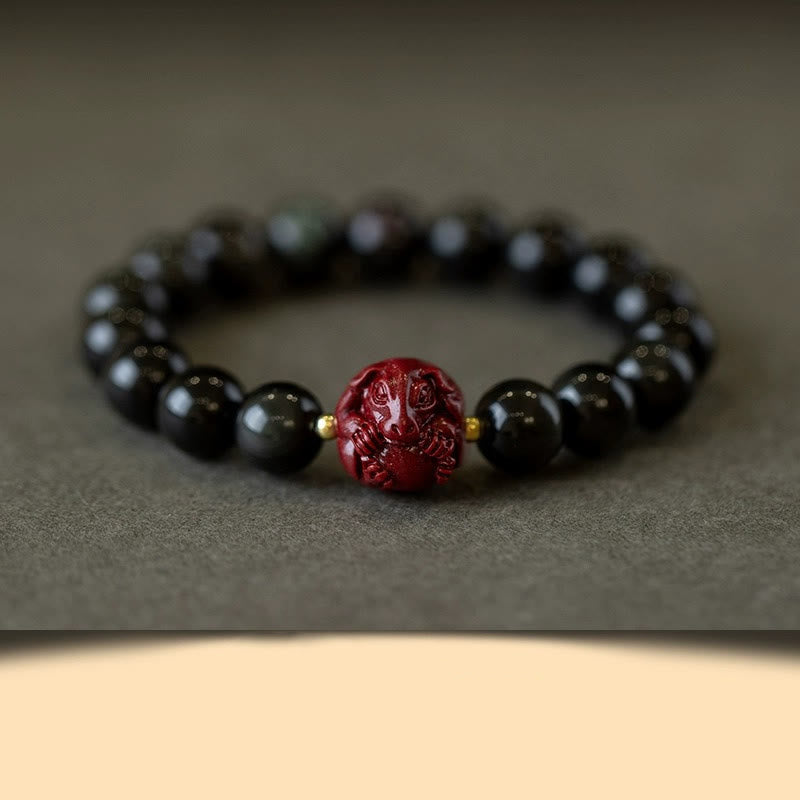 Chinese Zodiac Natural Black Obsidian Cinnabar Purification Bracelet - Image 23