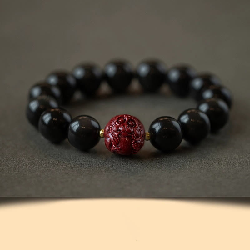 Chinese Zodiac Natural Black Obsidian Cinnabar Purification Bracelet - Image 33