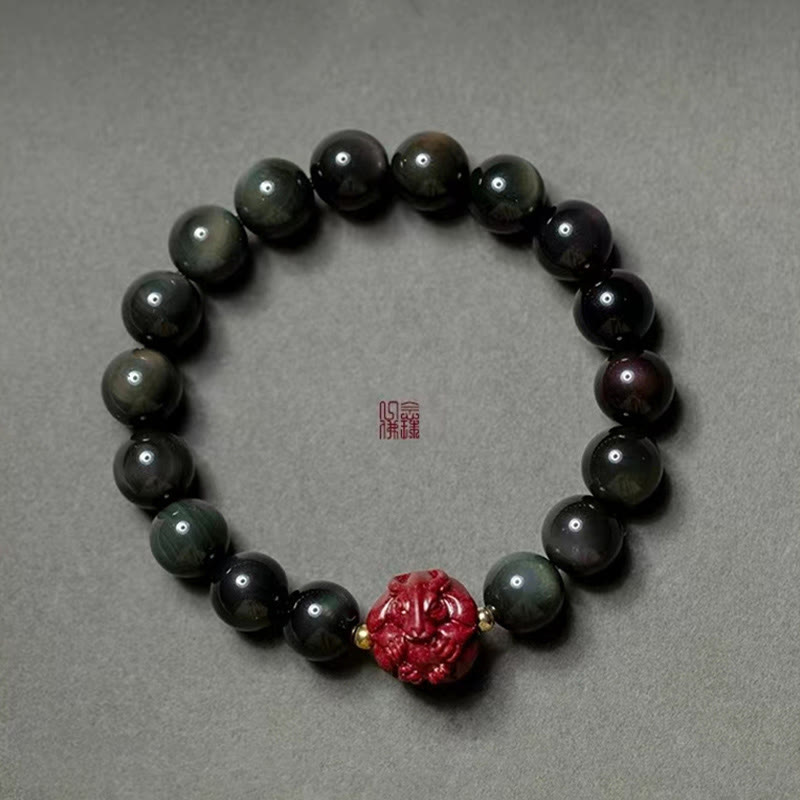 Chinese Zodiac Natural Black Obsidian Cinnabar Purification Bracelet - Image 16