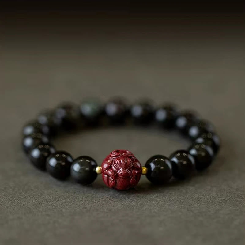 Chinese Zodiac Natural Black Obsidian Cinnabar Purification Bracelet - Image 5