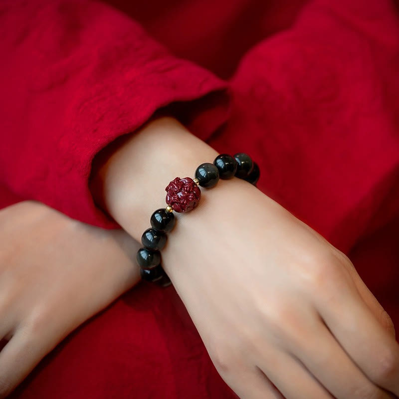 Chinese Zodiac Natural Black Obsidian Cinnabar Purification Bracelet - Image 17