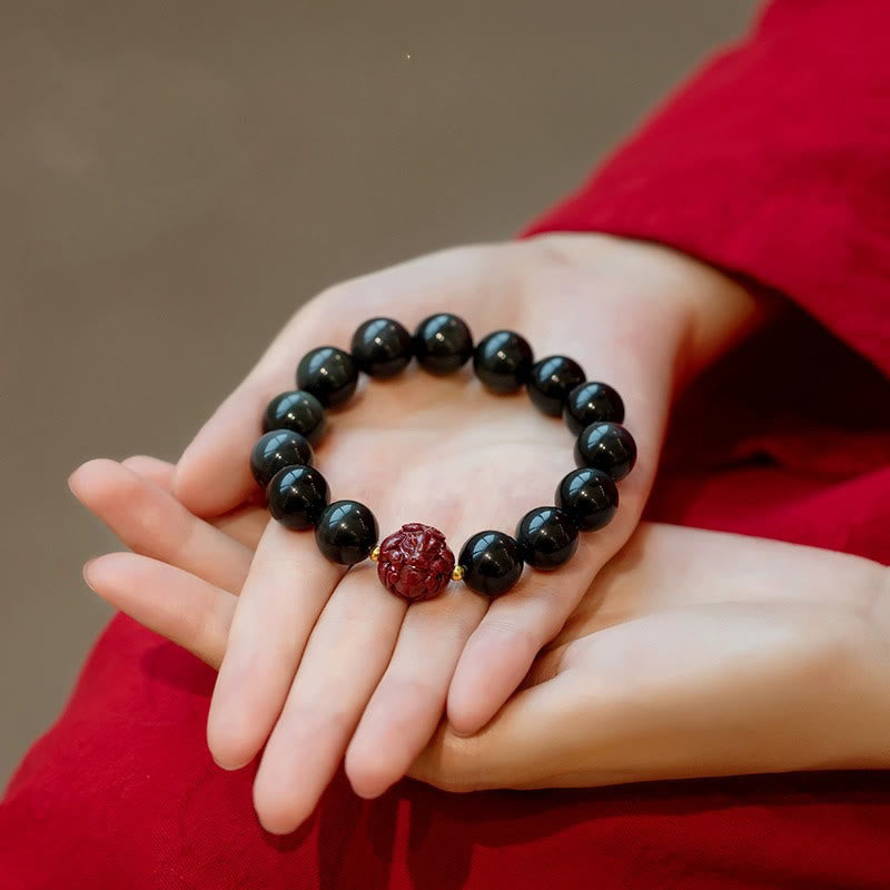 Chinese Zodiac Natural Black Obsidian Cinnabar Purification Bracelet - Image 12