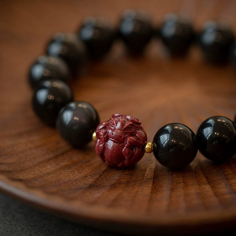 Chinese Zodiac Natural Black Obsidian Cinnabar Purification Bracelet - Image 11