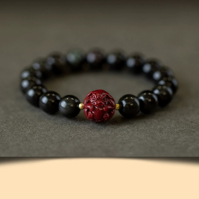 Chinese Zodiac Natural Black Obsidian Cinnabar Purification Bracelet - Image 24