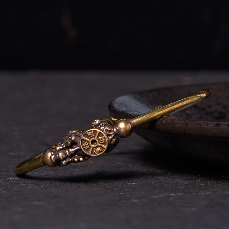 Pi Xiu Carrying Compass Fu Character Copper Brass Luck Wealth Bracelet Bangle