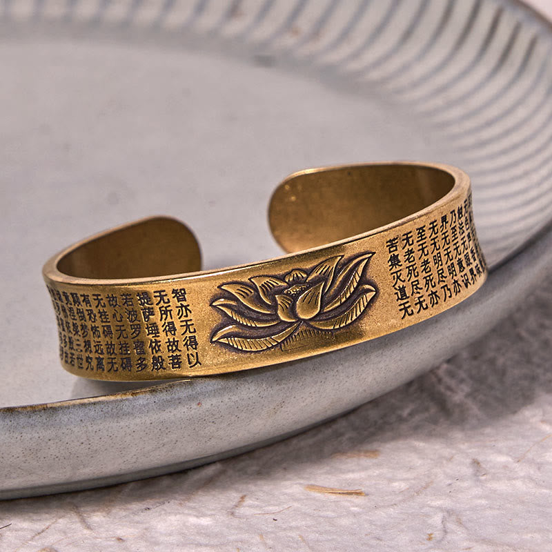 Heart Sutra Lotus Flower Copper Brass Peace Cuff Bracelet Bangle - Image 3