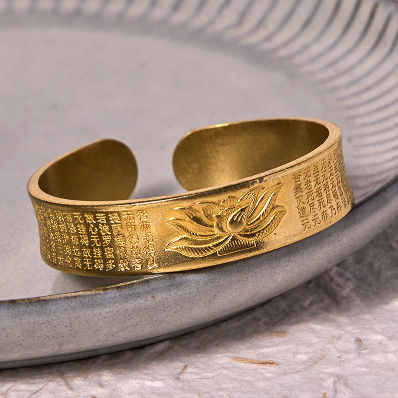 Heart Sutra Lotus Flower Copper Brass Peace Cuff Bracelet Bangle - Image 9