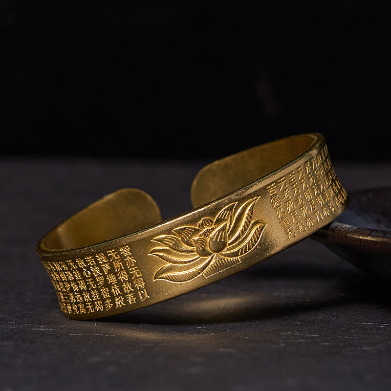 Heart Sutra Lotus Flower Copper Brass Peace Cuff Bracelet Bangle - Image 7
