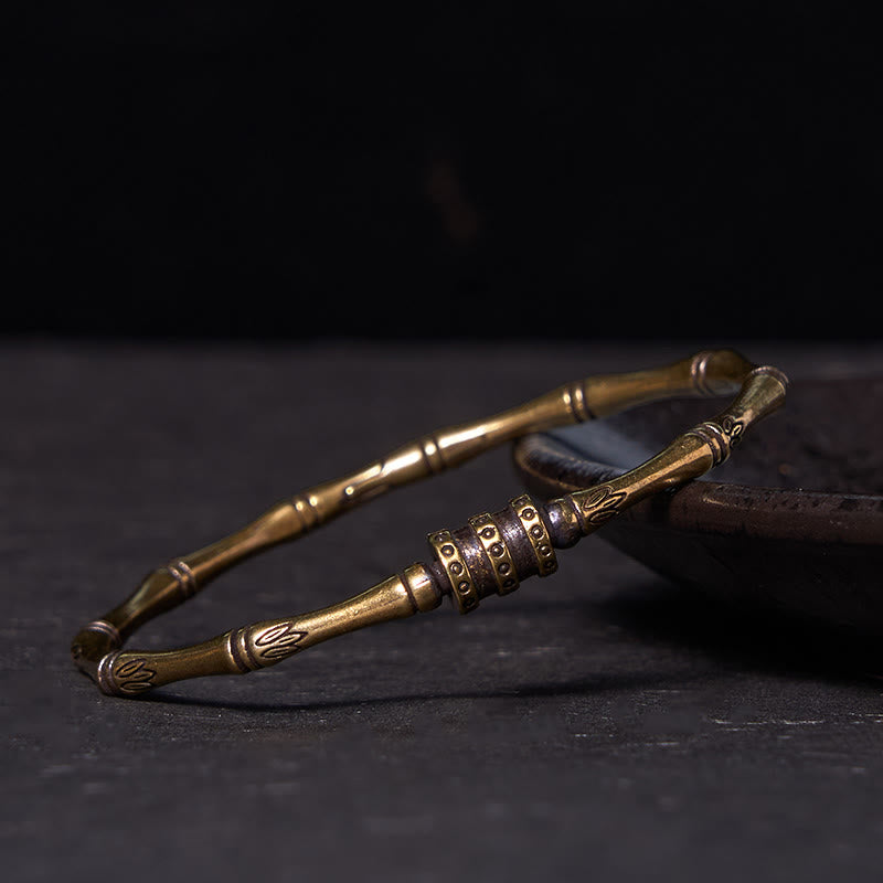 Bamboo Lotus Flower Copper Brass Peace Bracelet Bangle