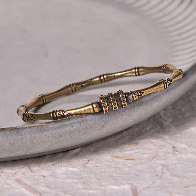 Bamboo Lotus Flower Copper Brass Peace Bracelet Bangle - Image 3